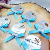 Yuvarlak Taç Desenli Fiyonklu Pleksi Bebek Hediyesi(30 Adet) - 3