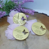 Yuvarlak Kelebek Desenli Fiyonklu Pleksi Bebek Hediyesi(30 Adet) thumbnail 1