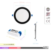 Ack 18w Ilık Beyaz 4000k Siyah Kasa Slim Led Panel Yuvarlak AP01-01811 - 4
