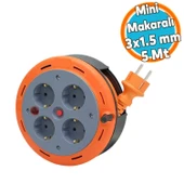Mini Kutulu Makaralı Seyyar 3x1.0 mm CCA Monofaze Plastik Uzatma Kablosu 4 Priz TTR Kablo 5 Metre - 1