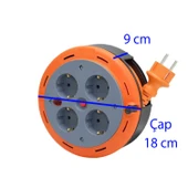 Mini Kutulu Makaralı Seyyar 3x1.0 mm CCA Monofaze Plastik Uzatma Kablosu 4 Priz TTR Kablo 5 Metre - 2
