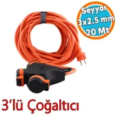 Seyyar Topraklı 3'lü Grup Priz Fiş 20 Metre CCA Kablo Uzatma Kablosu 3x2.5 mm Monofaze Çoğaltıcı - 1