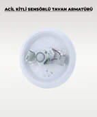 Acil Kitli Pilli 2 x E27 Duylu Sensörlü Tavan Armatürü - Cam / Metal - 3