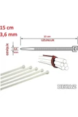 Pemsan (100 ADET) 15cm X 3,6mm Plastik Kelepçe Beyaz ( Kablo Bağı) thumbnail 2