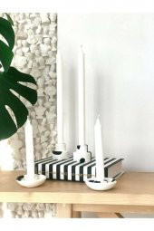 Steg - Tall Beton Beyaz Siyah Benekli Modern Abstract 4lü Şamdan Mumluk - 1