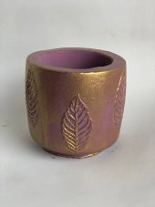 Mor Altın Detaylı Yaprak Desenli Saksı - 1