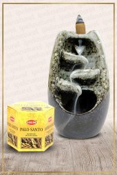 Geri Akışlı Şelale Temalı Gri Tütsülük No:16 Ve Palo Santo Konik Tütsü 40 Adet - 1
