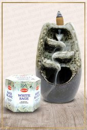 Geri Akışlı Şelale Temalı Gri Tütsülük No:16 Ve White Sage Konik Tütsü 40 Adet - 1