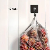 10 Adet Duvara, Dolapa Yapışan Güçlü Yapışkanlı Siyah Duvar Askısı (5047) - 5