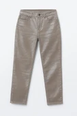 Kadın Yüksek Bel Parlak Mum Kumaş Straight Fit Jean Pantolon - 2