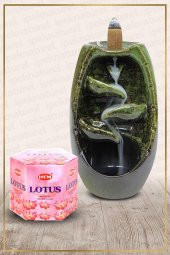 Geri Akışlı Şelale Temalı Yeşil Tütsülük No:13 Ve Lotus Konik Tütsü 40 Adet - 1