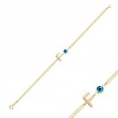 14k Altın Nazar Boncuklu F Harfli Bileklik thumbnail 2