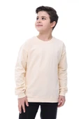 Basic Bisiklet Yaka Şardonlu Çocuk Sweatshirt 3-10 Yaş Krem thumbnail 1