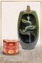 Geri Akışlı Şelale Temalı Yeşil Tütsülük No:13 Ve Sandalwood Konik Tütsü 40 Adet - 1
