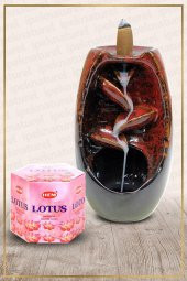 Geri Akışlı Şelale Temalı Kırmızı Tütsülük No:17 Ve Lotus Konik Tütsü 40 Adet - 1