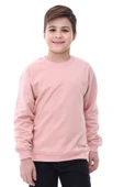 Basic Bisiklet Yaka Şardonlu Çocuk Sweatshirt 3-10 Yaş Pudra - 3