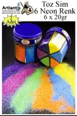Neon Fosforlu Toz Sim 6 Renk 120 gr 2 Adet Tuzluklu Karışık 6 lı Renkli Canlı Neon Toz Sim Büyük Epoksi Reçine - 1