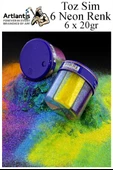 Neon Fosforlu Toz Sim 6 Renk 120 gr 2 Adet Tuzluklu Karışık 6 lı Renkli Canlı Neon Toz Sim Büyük Epoksi Reçine - 3