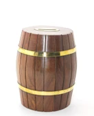 Pirinç Ahşap Fıçı Kumbara 15 Cm Wb538 thumbnail 2