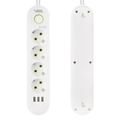 Vea VA-21560 4'Lü 3 USB'li 1.5 Metre Akım Korumalı Priz Beyaz - 2