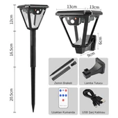 Powermaster HS-V83 Solar Panelli 3 Modlu Kumandalı Hareket Sensörlü 100 SMD Ledli Şarjlı Duvar Ve Bahçe Lambası - 2
