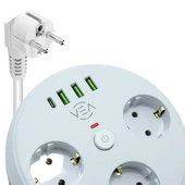 Vea VE-26583 3'LÜ 1.5 Metre Kablolu 3 USB / TYPE-C Girişli Akım Korumalı Grup Priz - 3