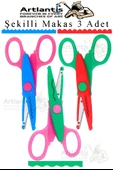 Şekilli Makas Metal Plastik Kaplamalı 3 lü 1 Paket Desenli Tırtıklı Şekilli Kesen Makas Seti Güvenli Çocuk Okul Öncesi - 1