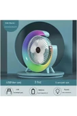 Masaüstü Vantilatör Usb Şarjlı Rgb Led Işıklı 3 Kademeli 180° Ayarlanabilir Soğutucu Fan Mavi - 1