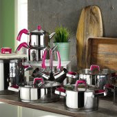 Kütahya Porselen Silindir 18 Parça Çelik Çeyiz Seti Fuşya - 1