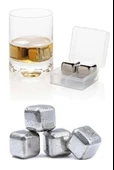 4'lü Çelik Metal Kaplama Viski Taşı Soğutma Buz Küpü - 1