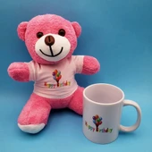 Happy Birthday Tasarım Pembe Ayıcık Ve Kupa Seti - 1