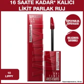 Maybelline New York, Super Stay Vinyl Ink, Likit Parlak Ruj - 10 Lippy - 1