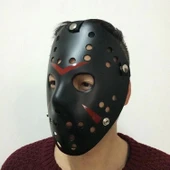 Siyah Renk Kırmızı Çizgili Tam Yüz Hokey Jason Maskesi Hannibal Maskesi - 3