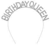 Gümüş Renk Kristal Taşlı Parlak Birthday Queen Yazılı Kraliçe Taç 16x17 Cm - 1