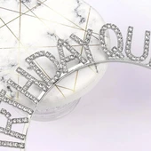 Gümüş Renk Kristal Taşlı Parlak Birthday Queen Yazılı Kraliçe Taç 16x17 Cm - 4