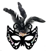 Siyah Renk Siyah Süet Kaplama Tüylü Kelebek Figür Parti Maskesi 24x18 Cm thumbnail 1