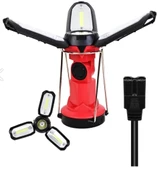 P-8801 Şarjlı Katlanabilir 3xcob Led+ 3w Led Çok Fonksiyonlu Kamp Feneri - 1