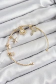 Pirinç Zirkon Taşlı İstiridye Ve Deniz Yıldızı Model Gold Renk Charm Bileklik - 1