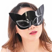 Siyah Renk Siyah Camlı Kedi Şekilli Parti Gözlüğü 20x11 Cm - 1