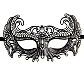 Siyah Renk Lazer Kesim Üzeri Kristal Taşlı Metal Balo Parti Venedik Maskesi thumbnail 1