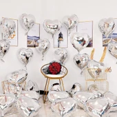 Metalize Parlak Gümüş Kalp Şekilli Uçan Balon Folyo 18 İnç 45 Cm 10 Adet - 2