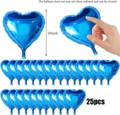 Metalize Parlak Mavi Kalp Şekilli Uçan Balon Folyo 18 İnç 45 Cm 25 Adet - 3