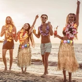 Hawaii Tarzı Hula Eteği – 60 Cm Hasır Naturel Etek - 4