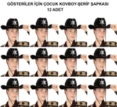 Kovboy Şerif Şapkası Siyah 12 Adet - Kostüm, Parti Ve Gösteri Şapkası - 1