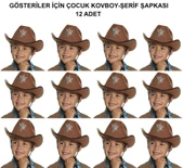 Kovboy Şerif Şapkası Kahve 12 Adet - Kostüm, Parti Ve Gösteri Şapkası - 1