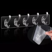 Mucit Home  Kendinden Yapışkanlı Güçlü Şeffaf Askılık | Şeffaf Yapışkanlı Sihirli Askı 5 Adet Kancalı - 3