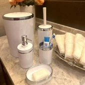 Mucit Home  Akrilik 5 Parça Banyo Seti Yuvarlak Parlak Beyaz-Gümüş 21 BYZ G - 1