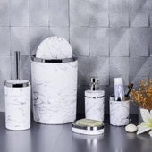 Mucit Home 5 Parça Beyaz Gümüş Mermer Granit Desenli Yuvarlak Akrilik Banyo Seti 22 BYZ G - 1