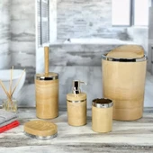 Mucit Home 5 Parça Krem Gümüş Mermer Desenli Yuvarlak Akrilik Banyo Seti - 2