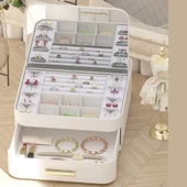 Mucit Home  Çekmeceli Aynalı Çok Bölmeli Makyaj Takı Organizer Krem - 1